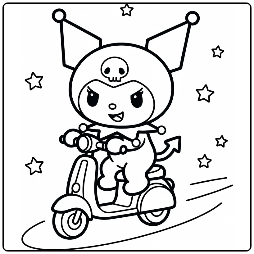 Easy Kuromi on Small Scooter Happy coloring page