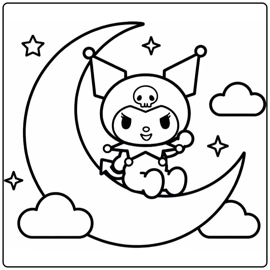 Easy with Cheerful Kuromi on Moon coloring page