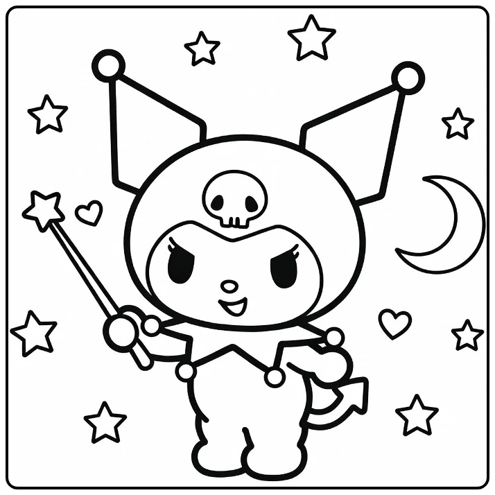 Easy Playful Kuromi with Heart coloring page