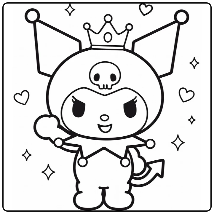 Kuromi Easy Cheerful Princess with Crown coloring page