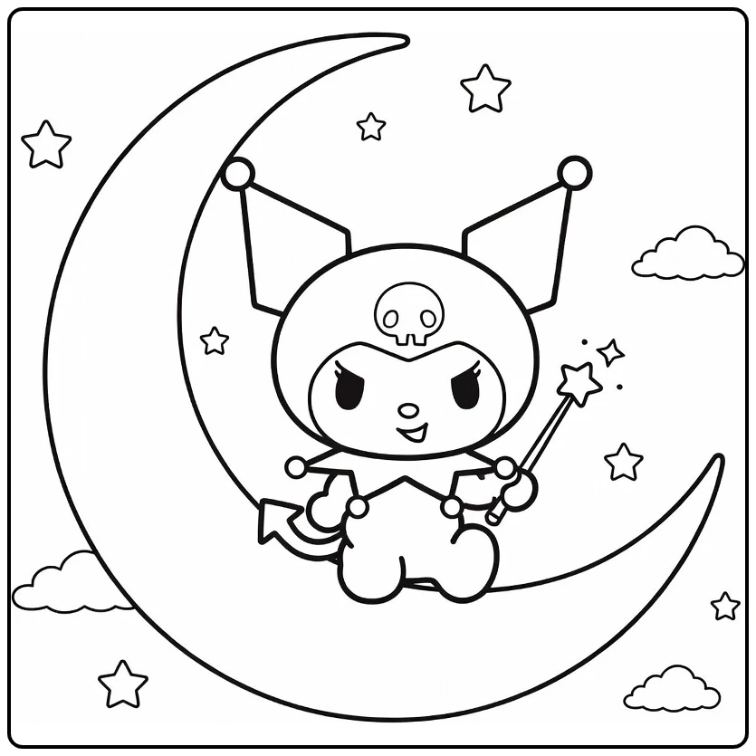 Proud Kuromi on Moon and Stars coloring page