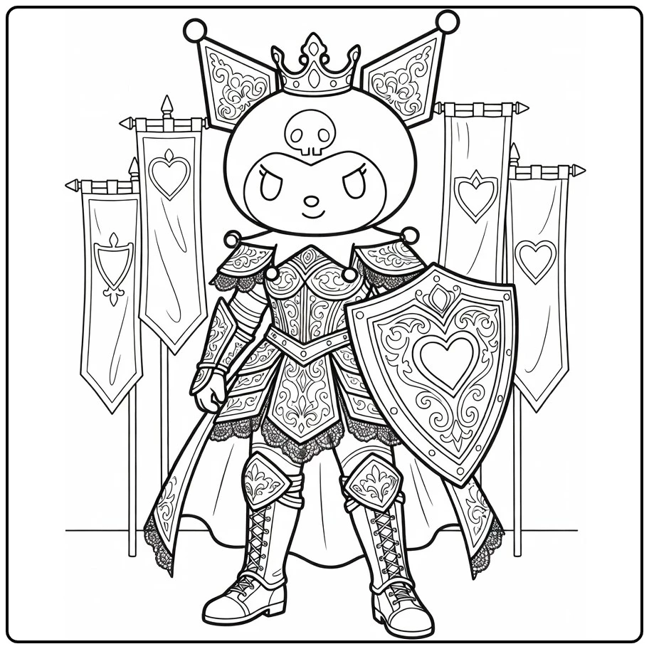 Kuromi Detailed as Knight with Shield Boots coloring page
