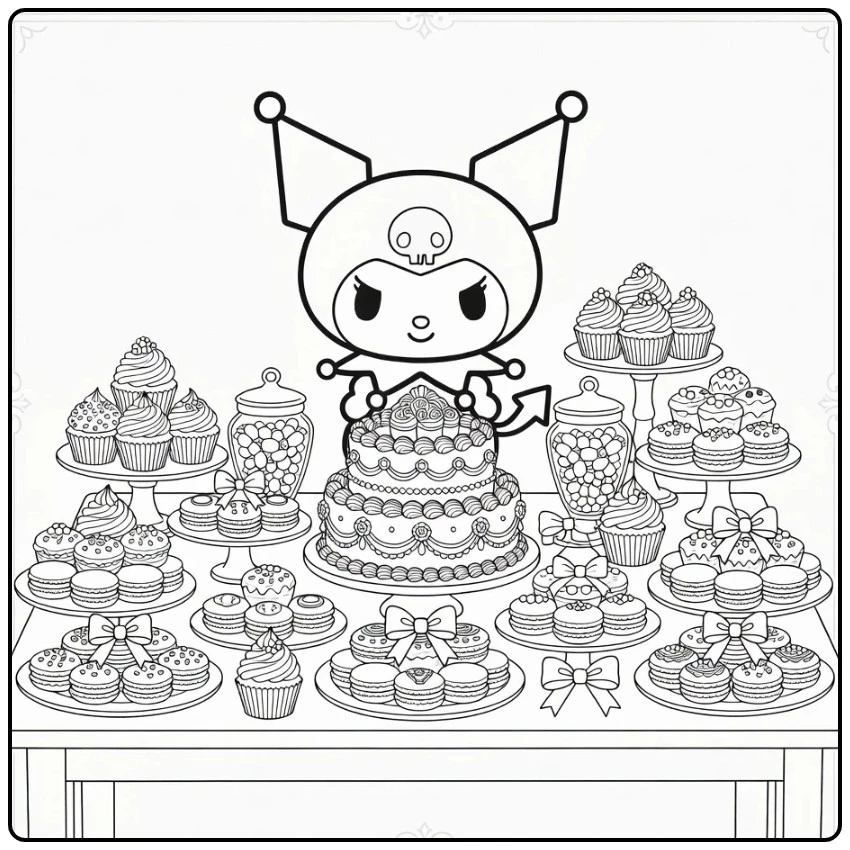 Detailed Kuromi at Dessert Table coloring page