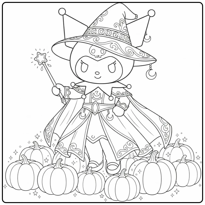Kuromi Detailed Magical Witch with Cape Moon coloring page