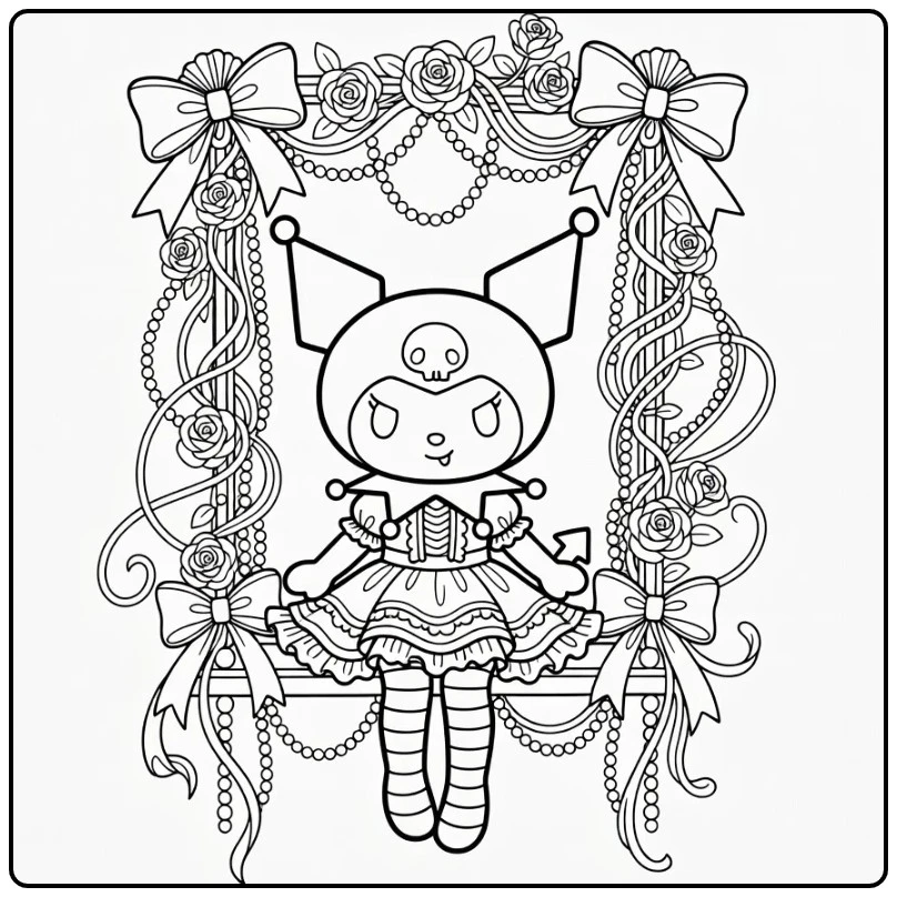 Detailed with Kuromi on Decorative Swing coloring page