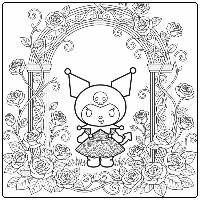 Kuromi Detailed with Decorative Arch and Vines coloring page