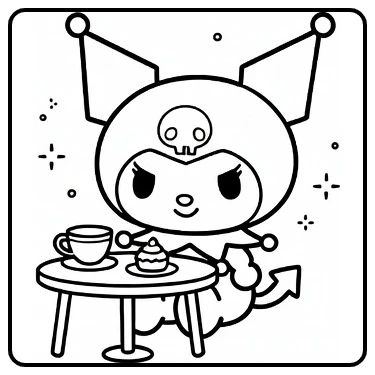 Sitting at Small Tea Table Kuromi Easy coloring page