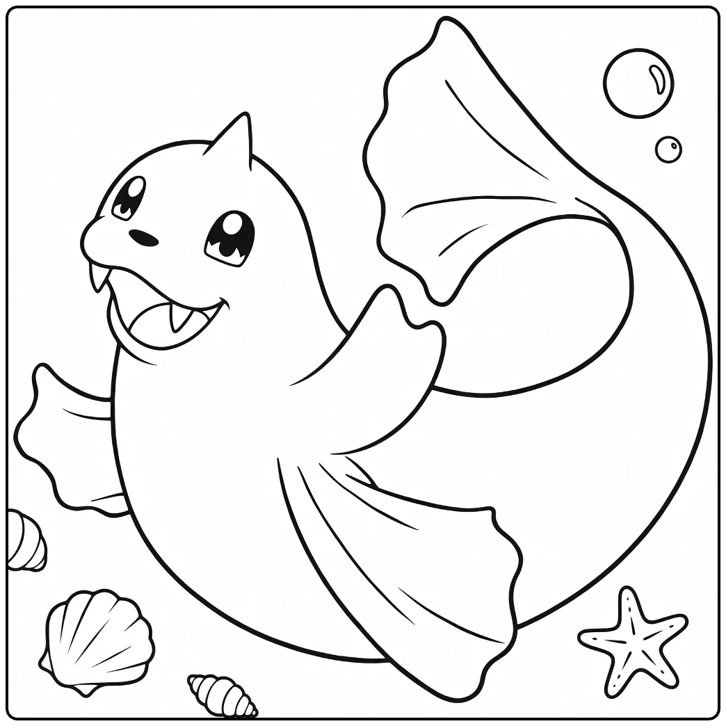 Smiling Dewgong Water Pokemon Under Sea coloring page