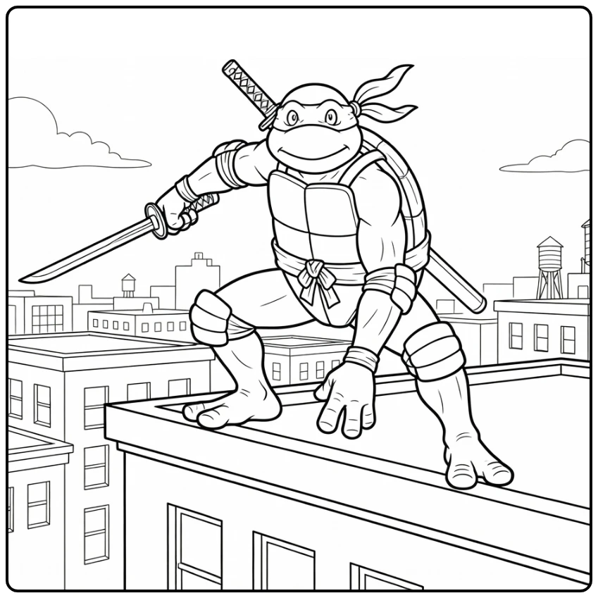Leonardo Hero on Building Edge Skyline coloring page