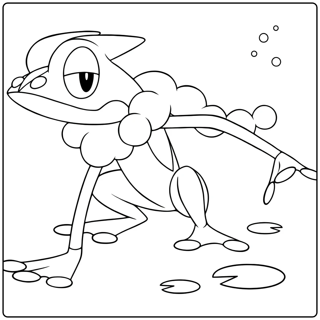 Fun Frogadier Pokemon Water Bubbles coloring page