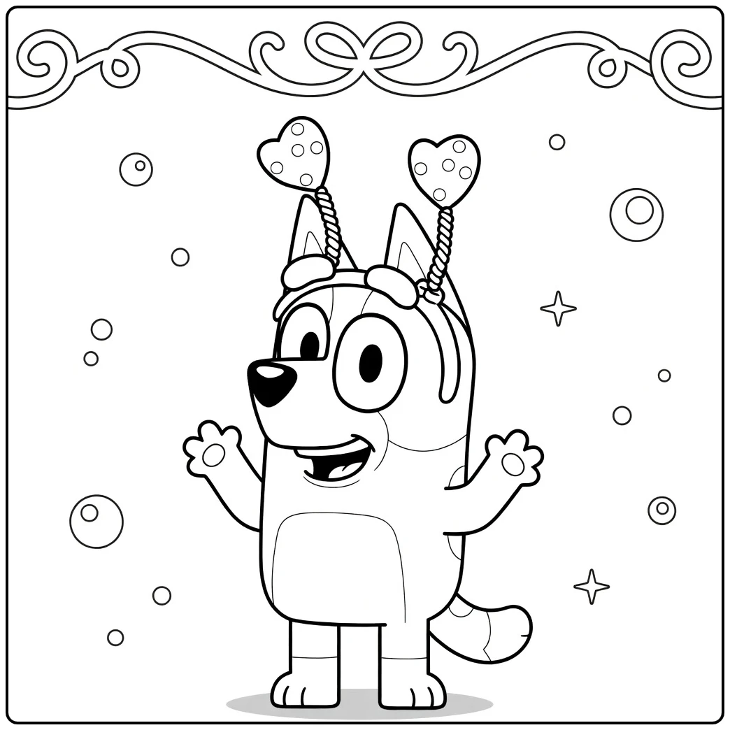 Fun Bingo Bluey as Bunny with Bubbles coloring page