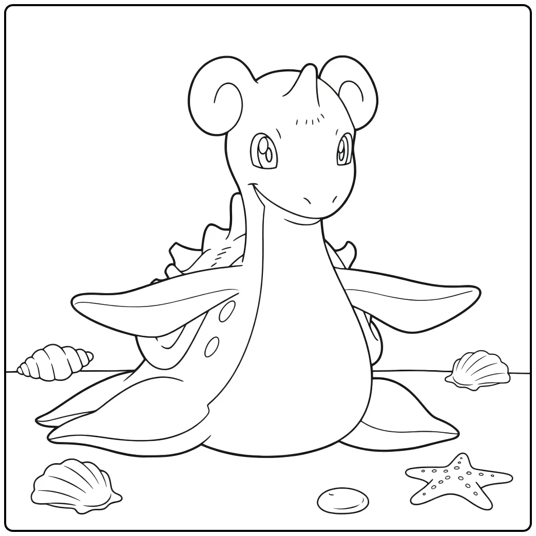 Fun Lapras Water Pokemon on Beach coloring page