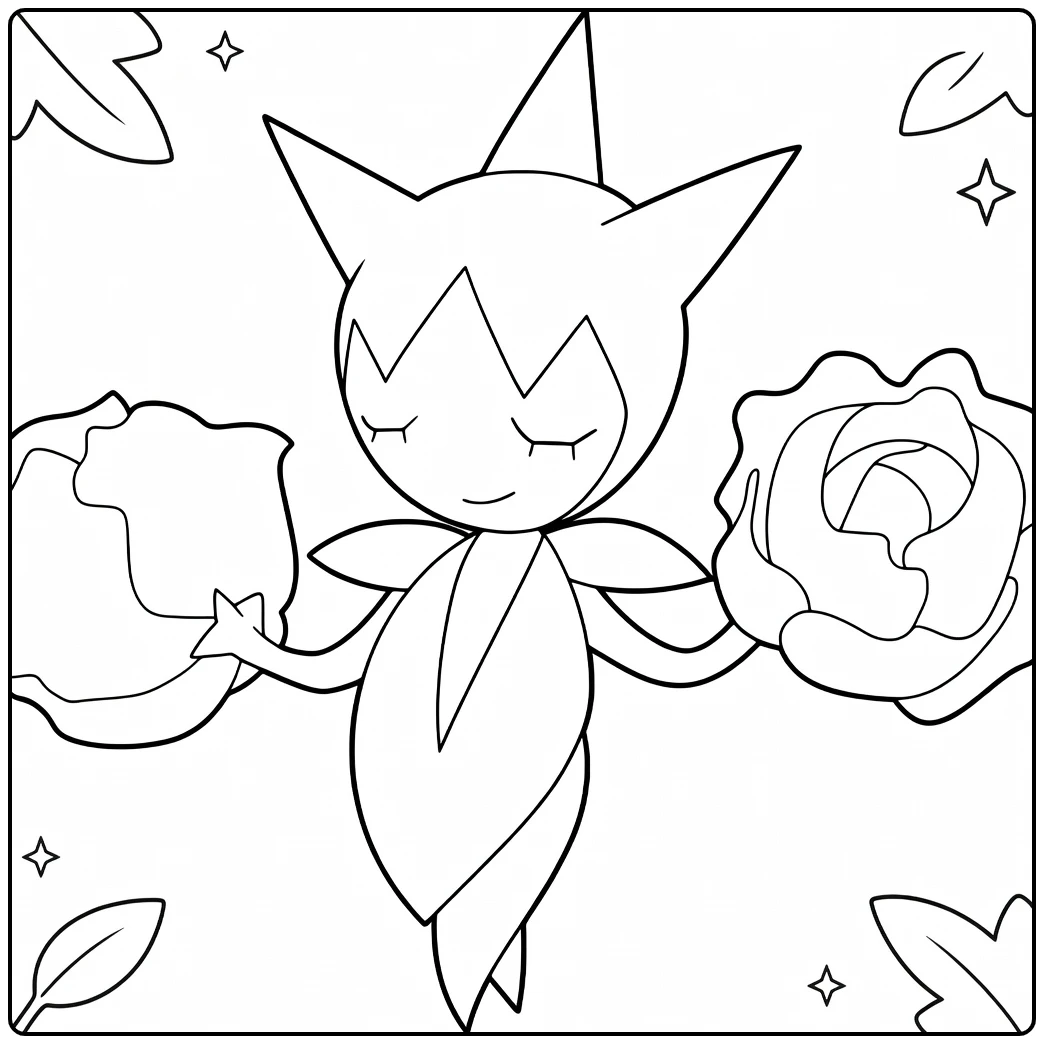 Fun Roselia Roses Leaves and Stars coloring page