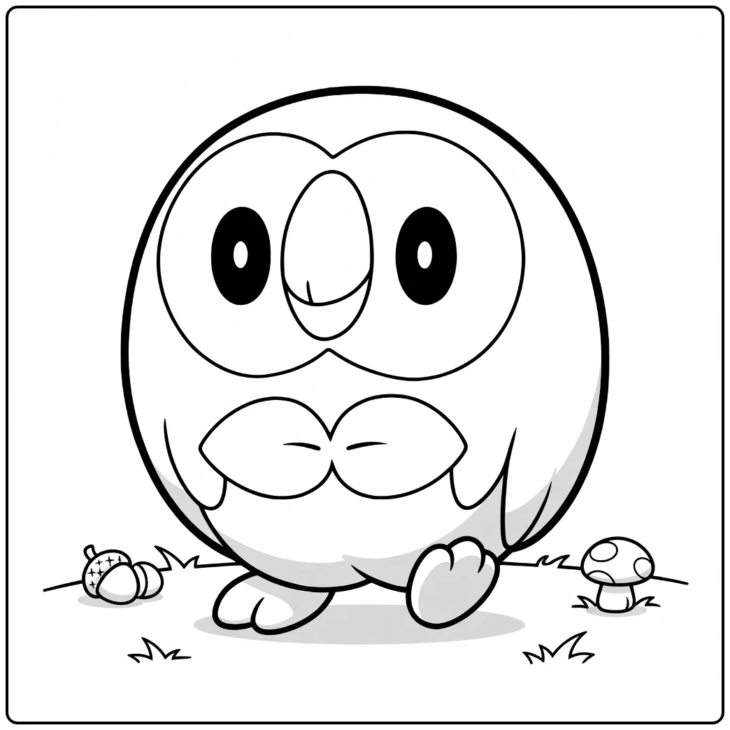 Fun Rowlet Pokemon Owl on Grass coloring page