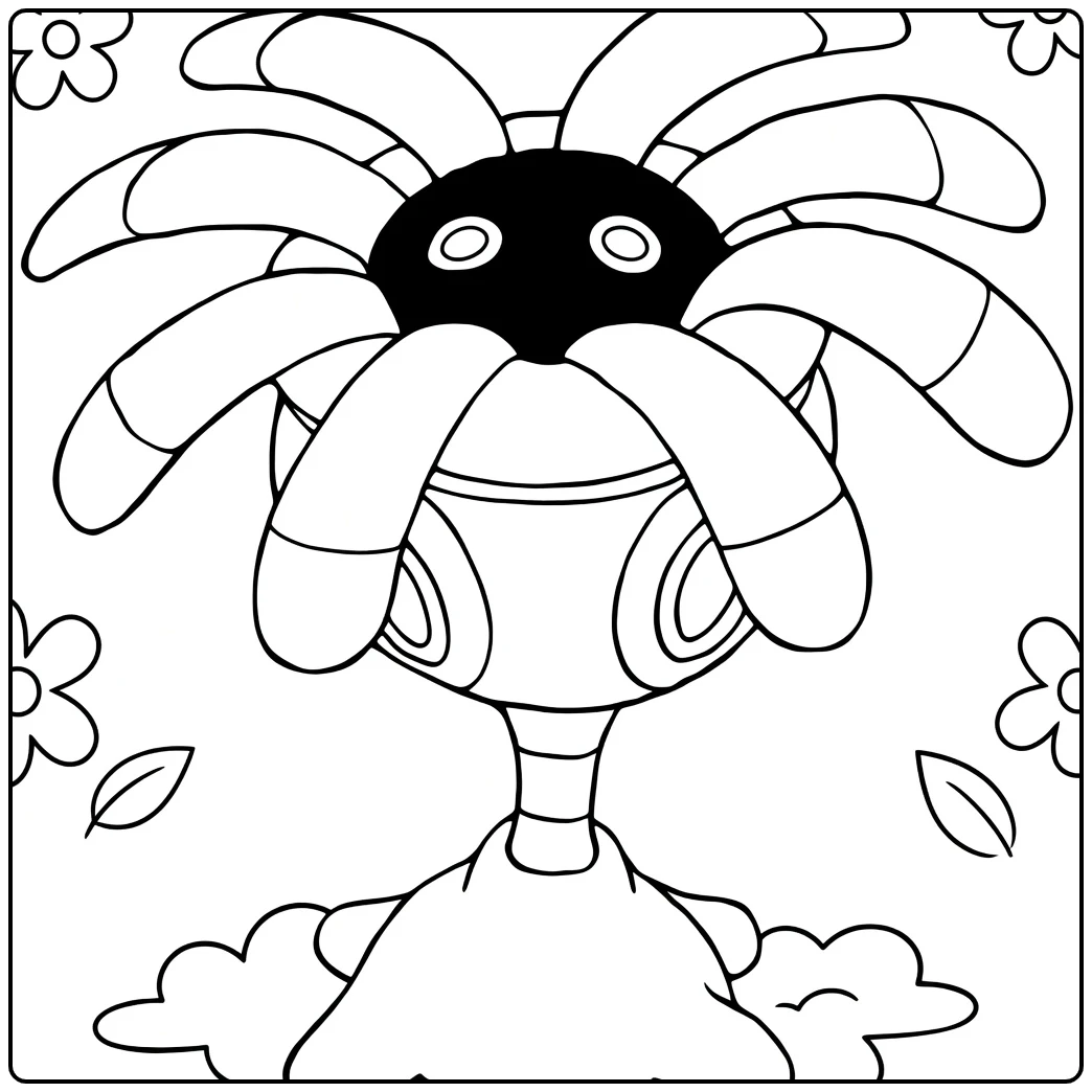 Lileep Cute Pokemon on Base with Decorations coloring page
