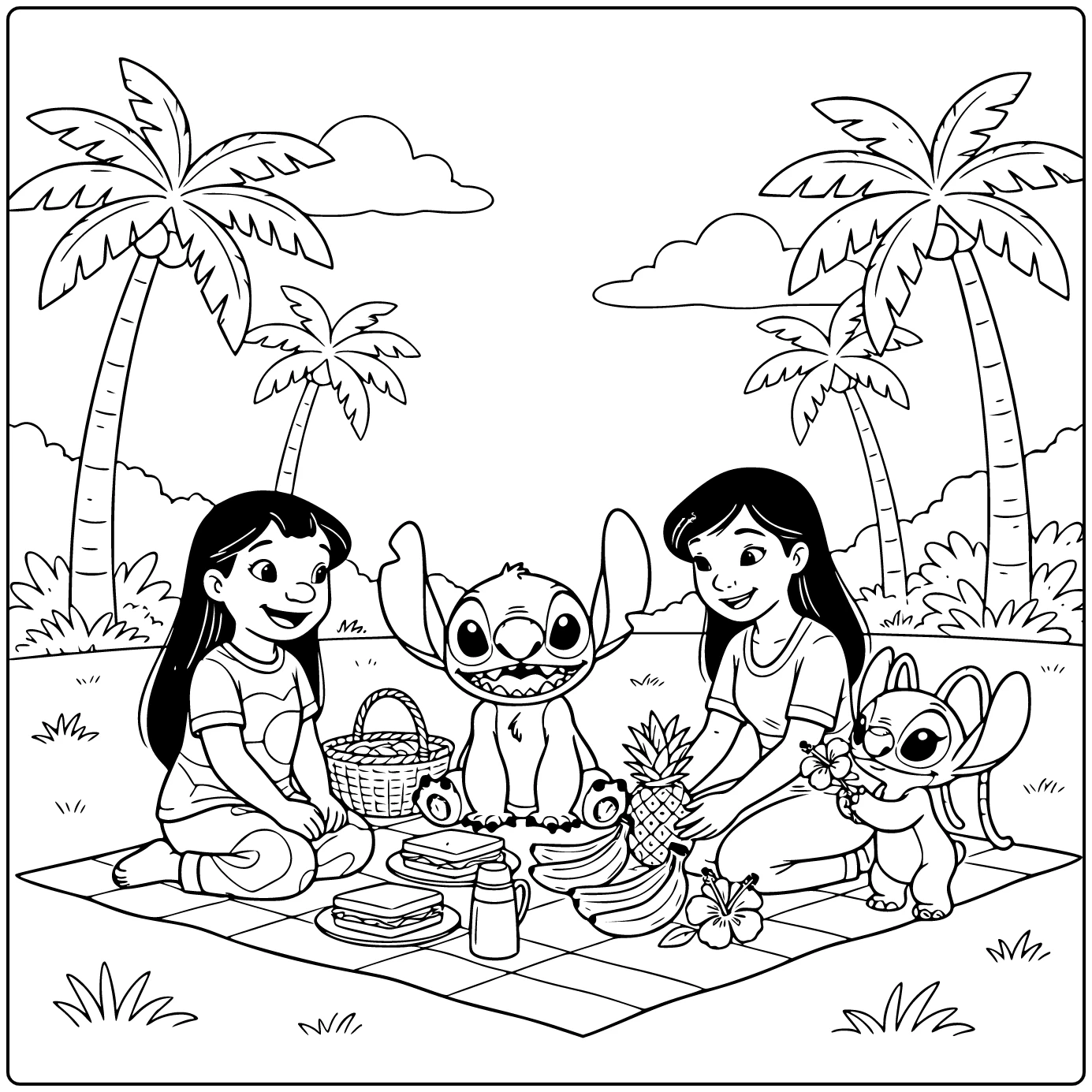 Picnic with Lilo Next to Stitch coloring page