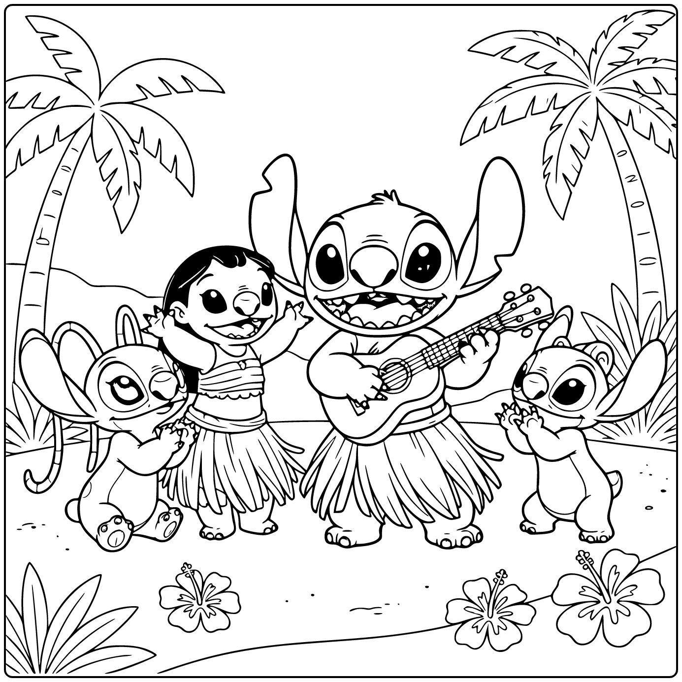 Lilo and Stitch Holding Ukulele Singing coloring page
