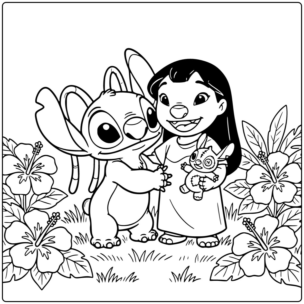 Stitch Hugging Angel and Lilo coloring page