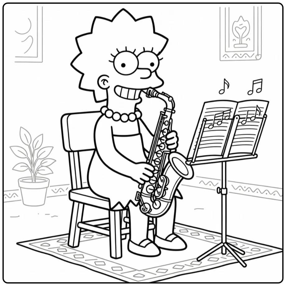 Lisa Simpson Saxophone and Music Stand coloring page