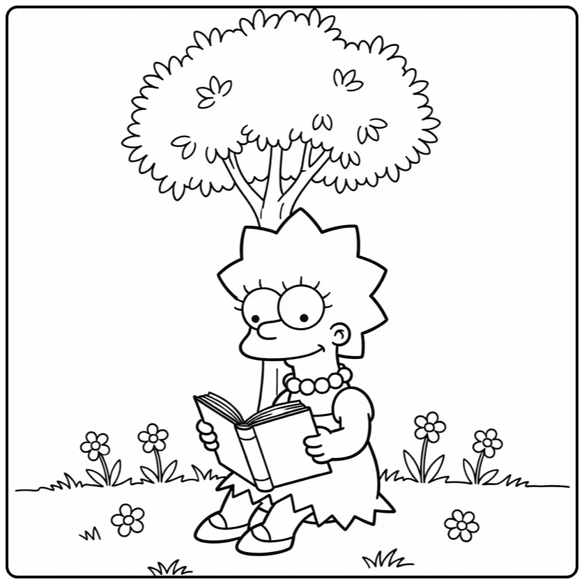 Lisa Simpson Under Small Tree with Book coloring page
