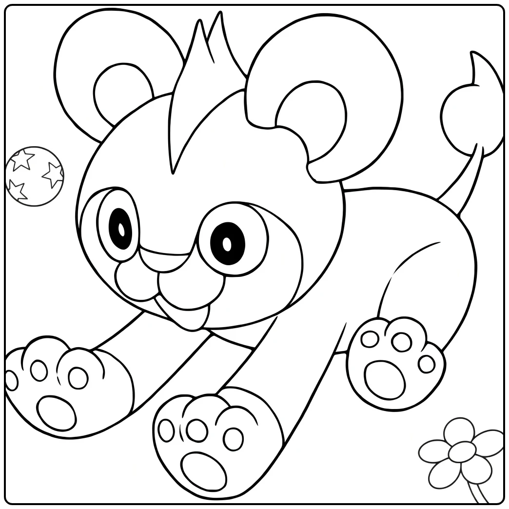 Litleo Pokemon Fire in Speelpose with Lach coloring page