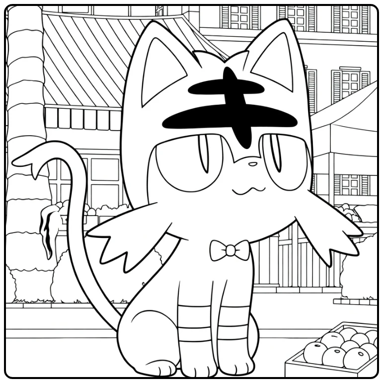 Litten Pokemon Fire in Tropical Street coloring page