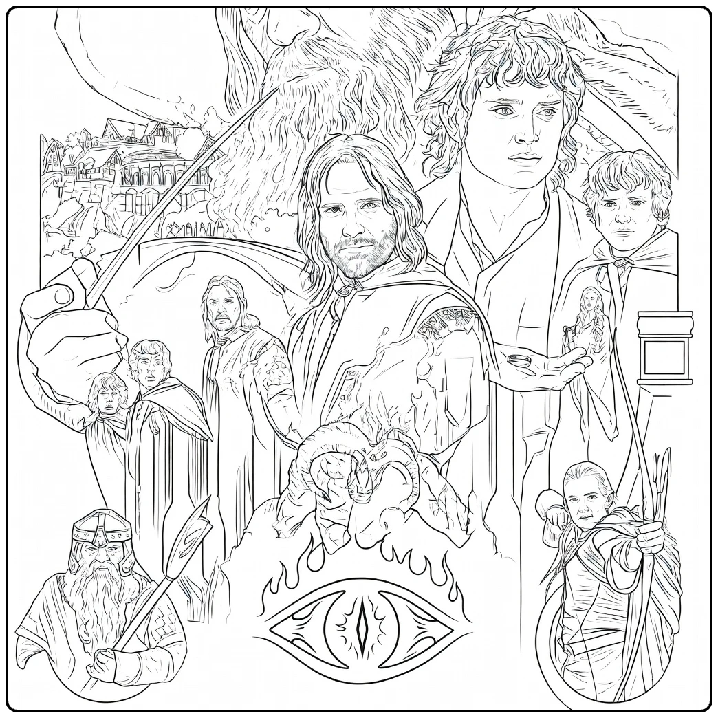 Lord of the Rings Sorcerer Elf and Dwarf coloring page