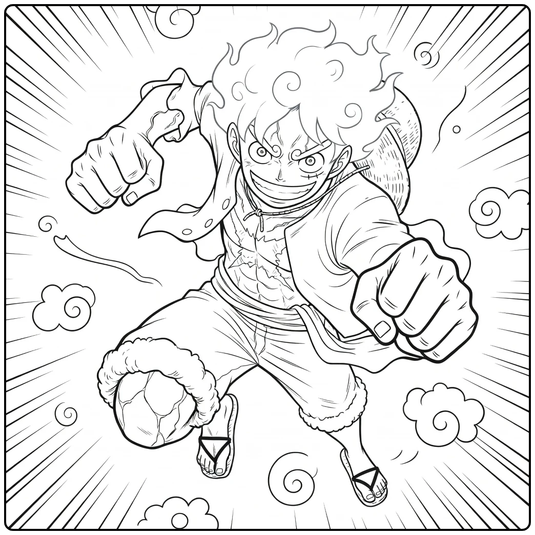 Gear 5 Smiling Luffy in Action coloring page
