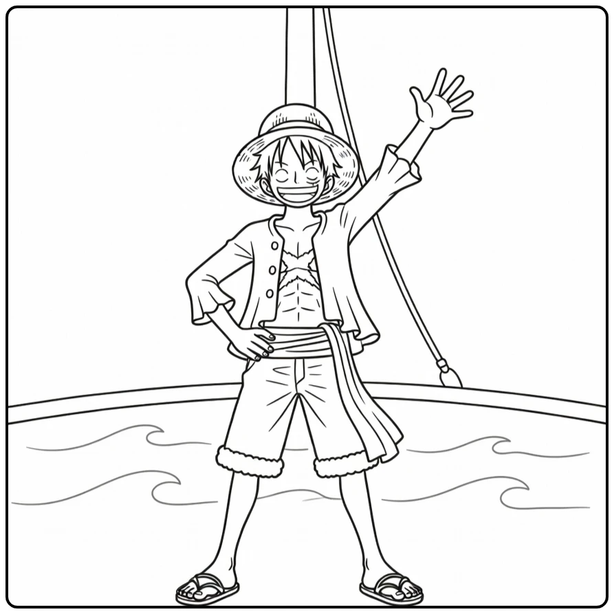 Luffy Straw Hat on Ship Deck coloring page
