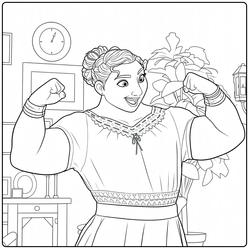 Luisa Madrigal Encanto Heroine with Biceps coloring page