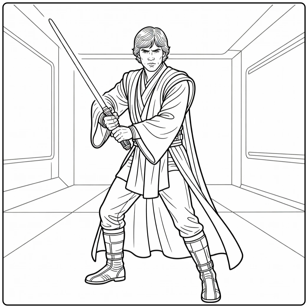 Luke Skywalker Jedi Lightsaber Pose coloring page