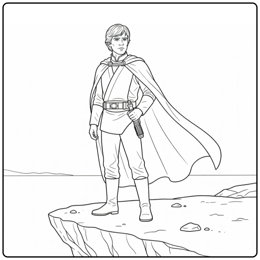 Luke Skywalker on Cliff Heroic Stare coloring page