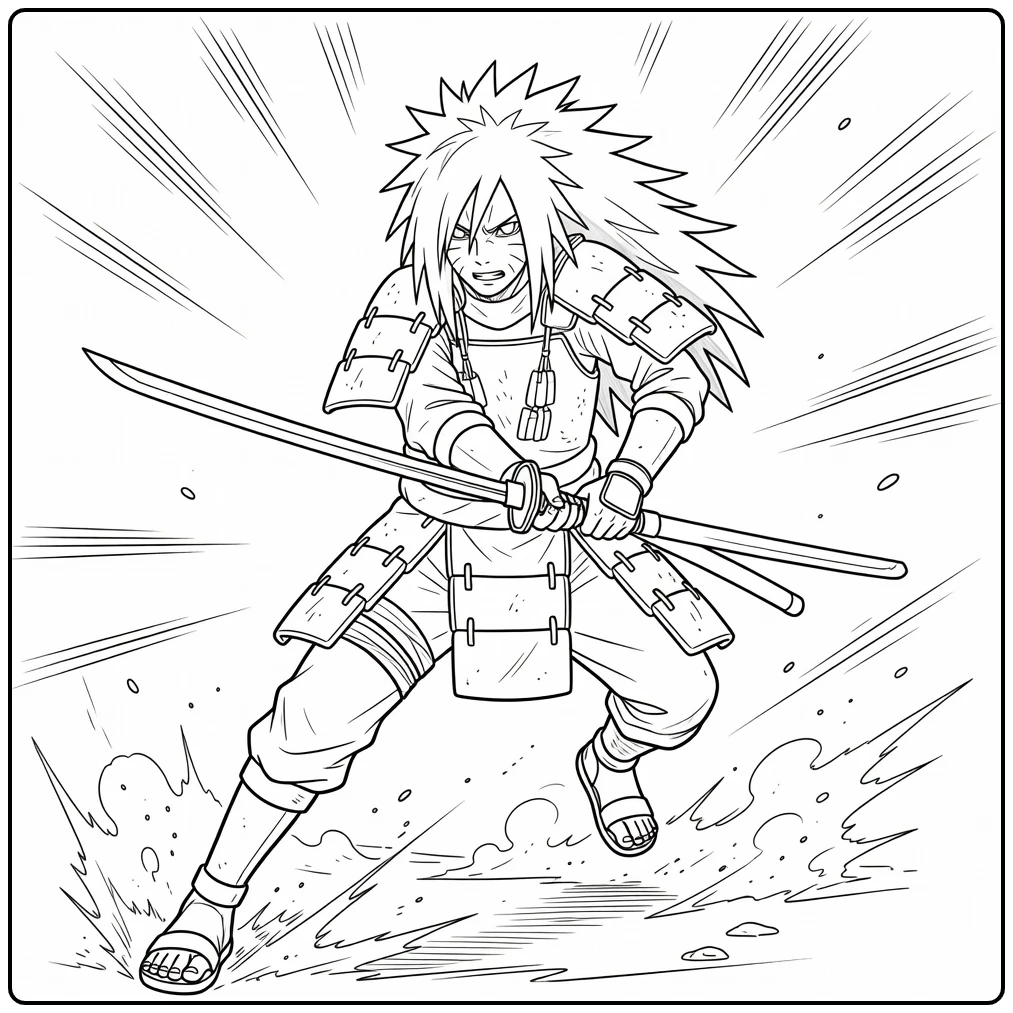 Madara Dramatic Uchiha in Action Pose coloring page