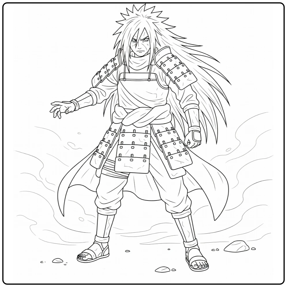 Madara Uchiha with Long Hair and Armor coloring page