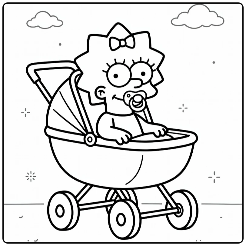 Maggie Simpson Cheerful with Pacifier in Pram coloring page