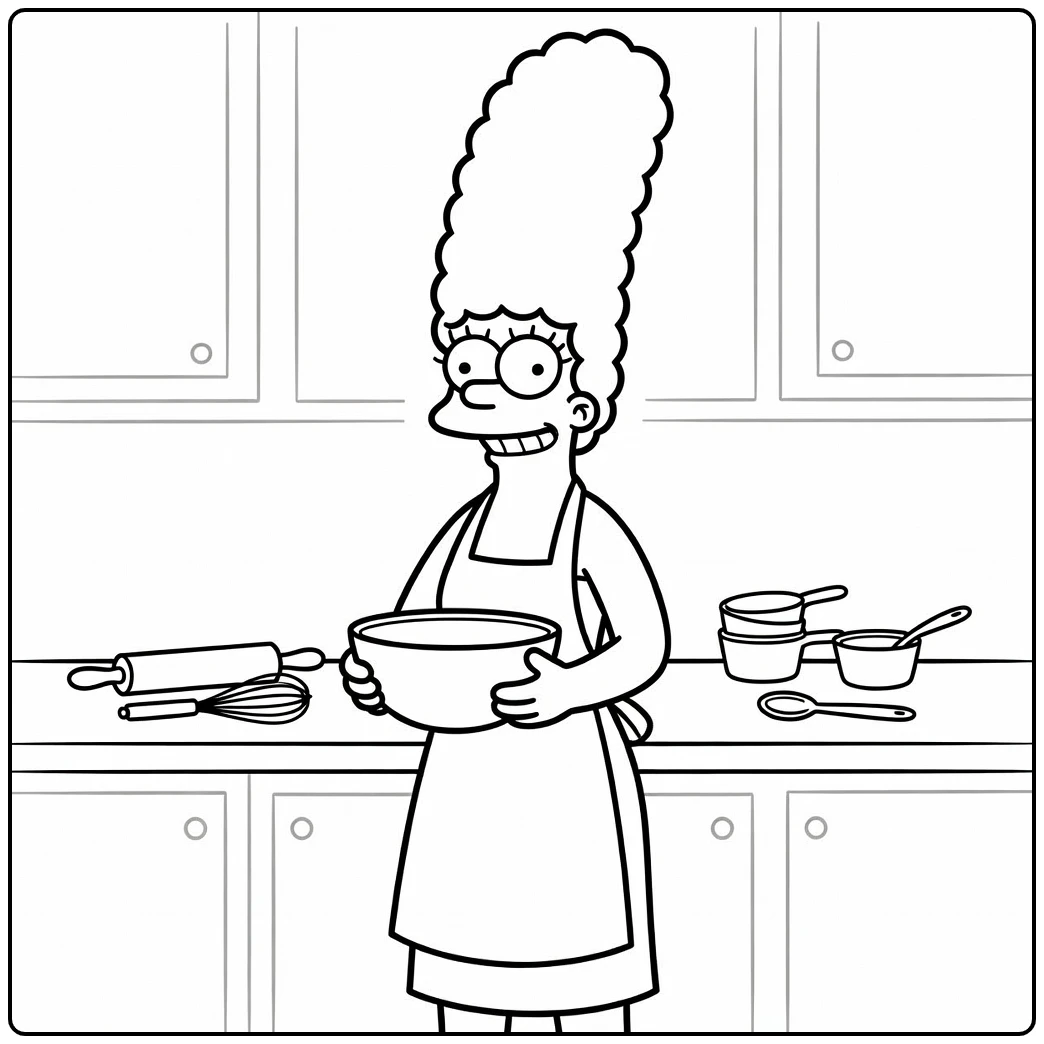 Marge Simpson Warm Smile in Kitchen coloring page