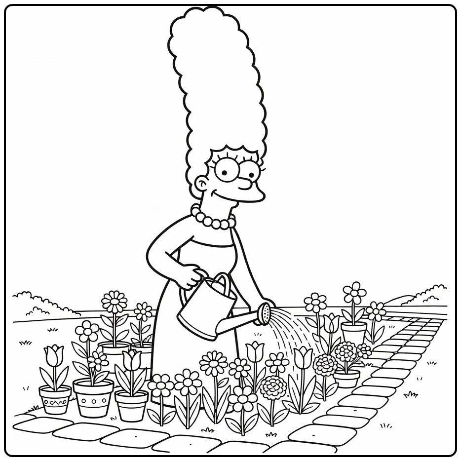 Simpson Watering Marge in Garden coloring page