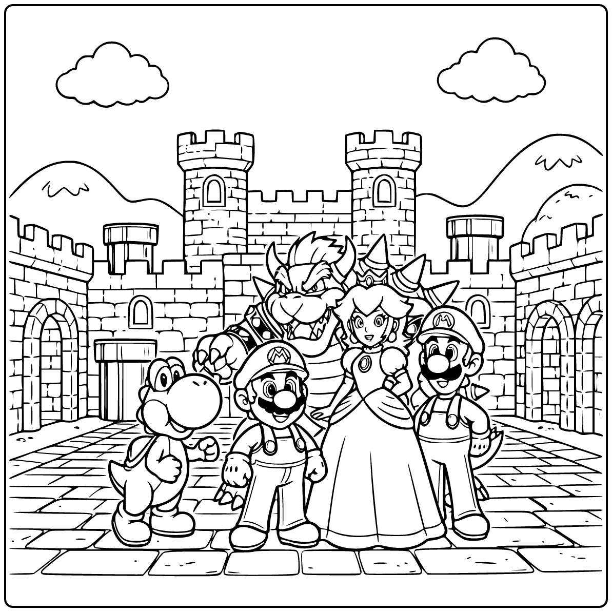 Mario and Friends Game Realistic Castle coloring page