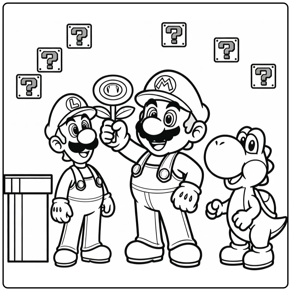 Easy Mario Holding a Fire Flower coloring page
