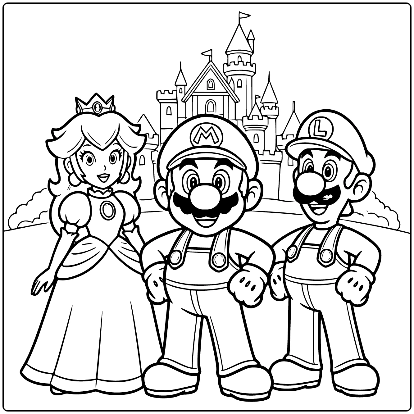 Easy Mario and Princess Peach coloring page