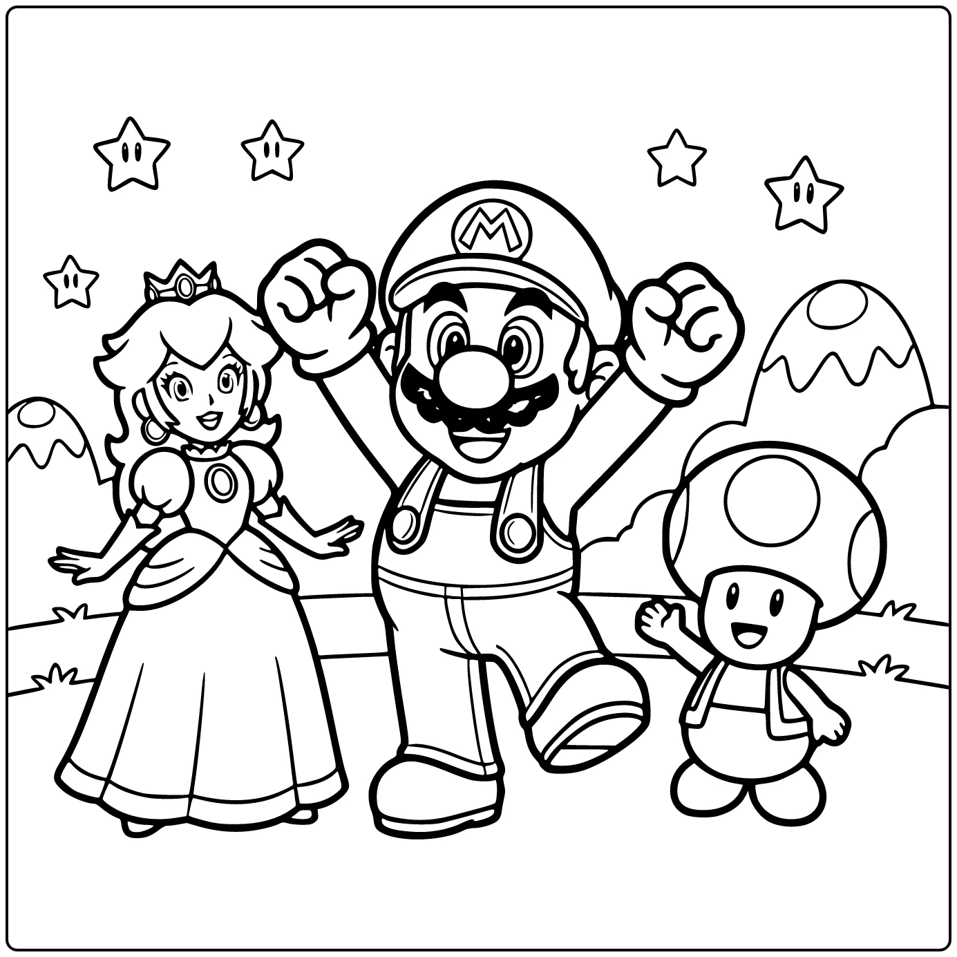 Easy Mario in a Victory Pose with Princess Peach coloring page