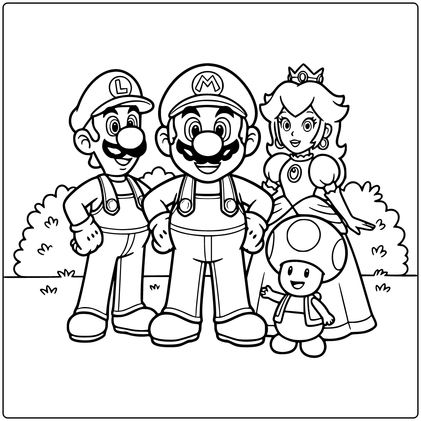 Easy Mario in the Center with Luigi coloring page