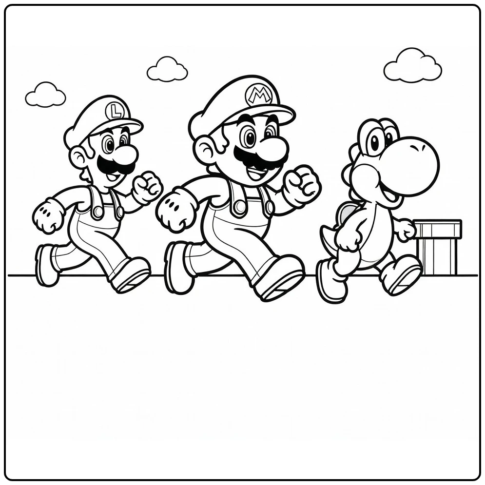 Easy Running Mario with Luigi Chasing Behind coloring page