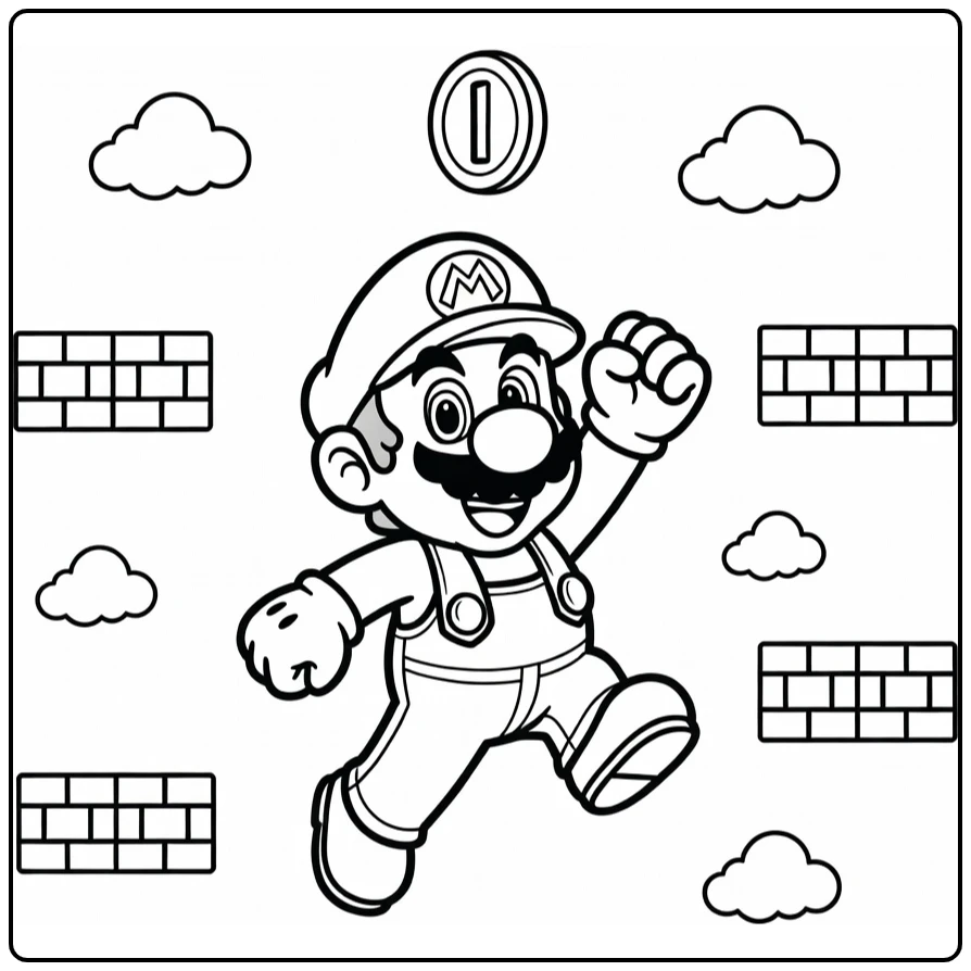 Easy with Jumping Mario and Blocks coloring page