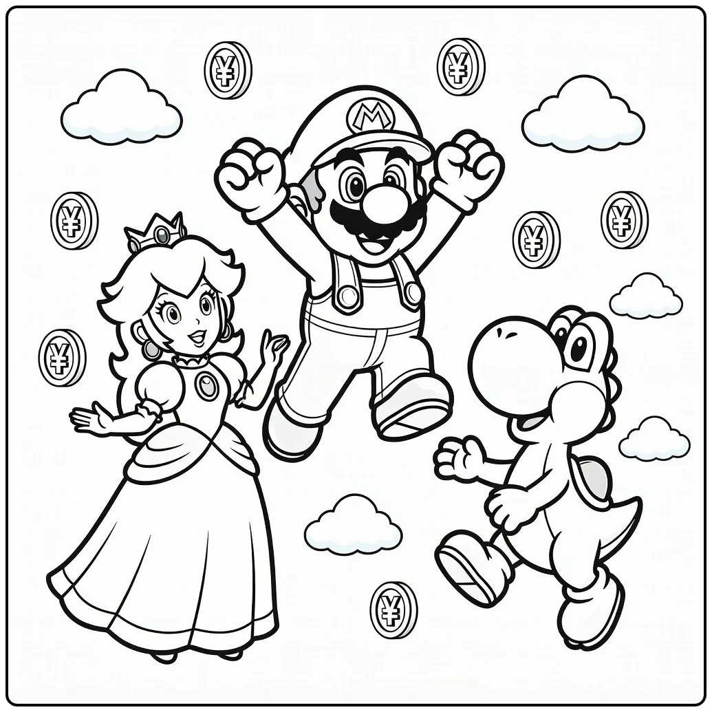 Easy Jumping Mario with Peach coloring page