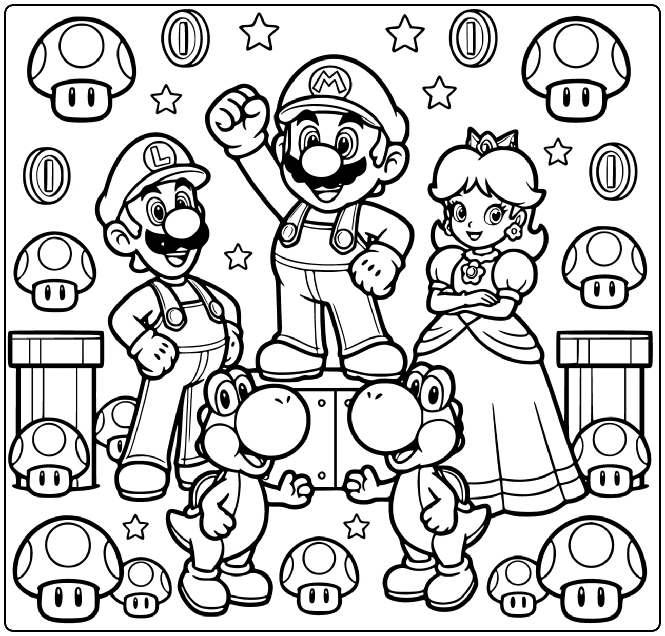 Detailed Heroic Mario Standing on a Block coloring page