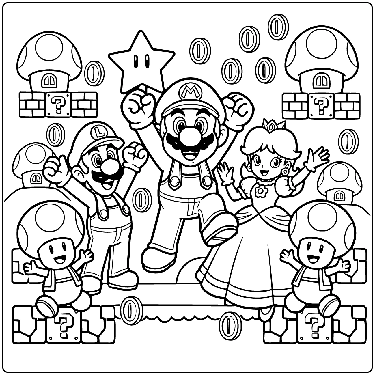 Detailed Mario Cheering with a Super Star coloring page