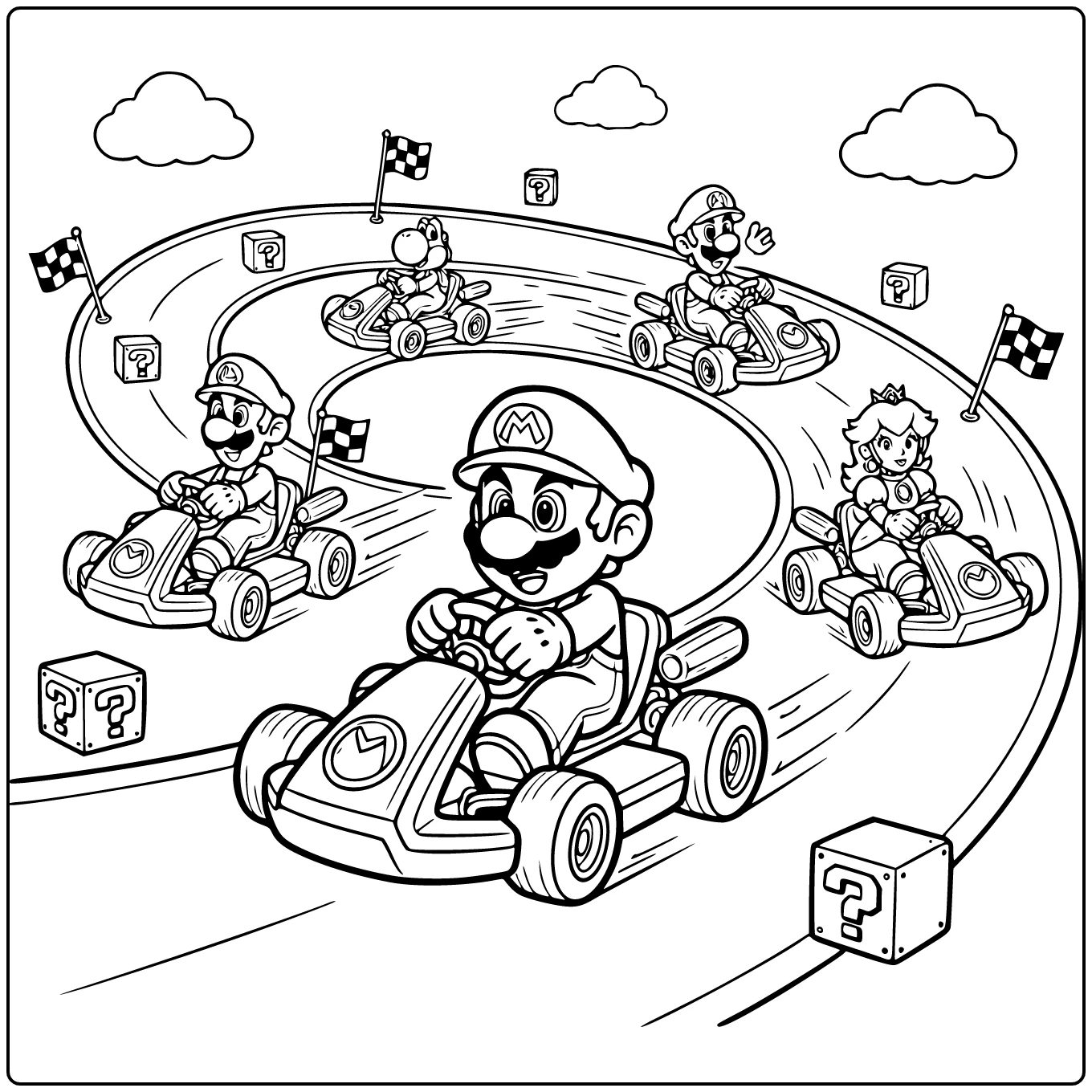 Detailed Mario Racing with Luigi at the Edge coloring page