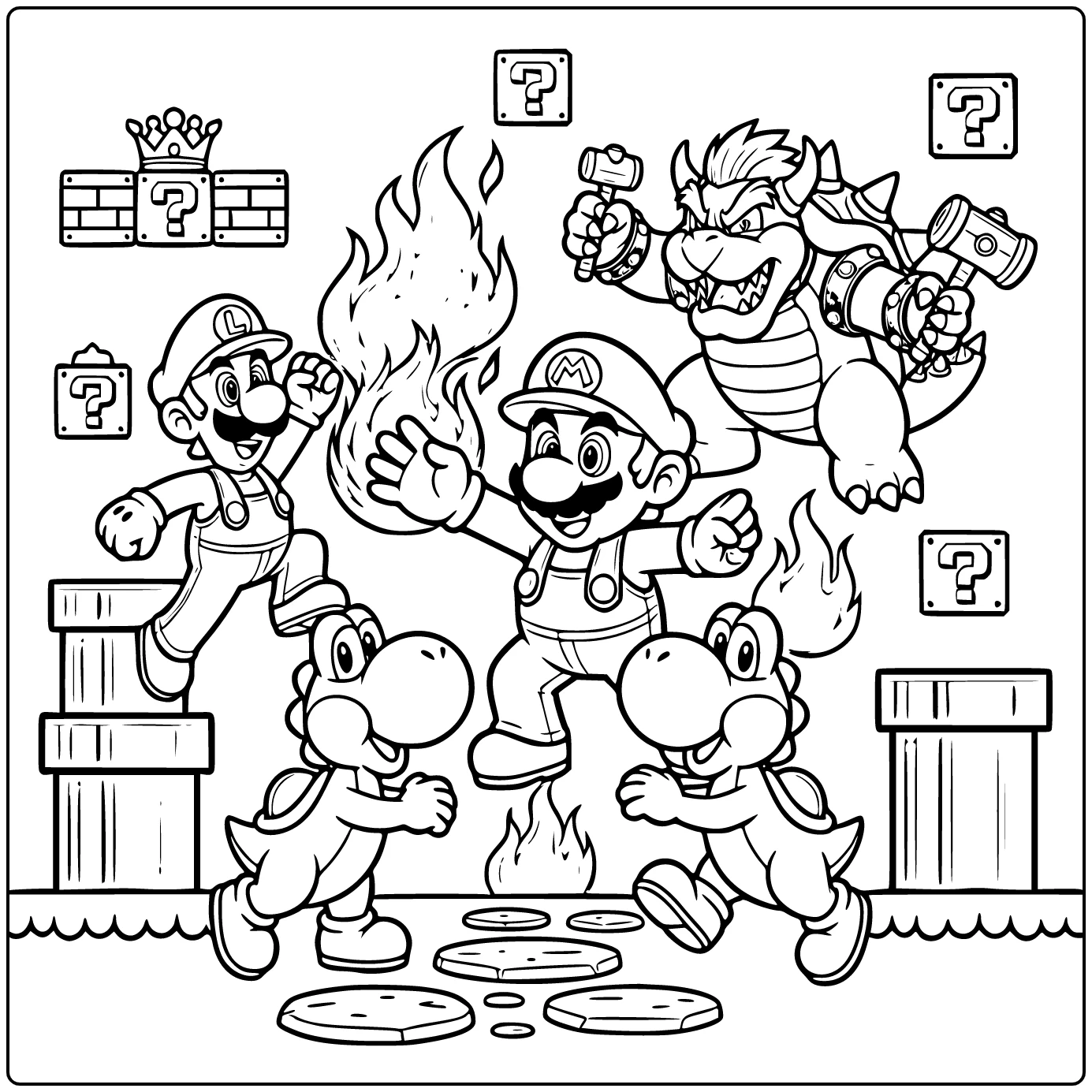 Detailed Fire Mario with a Fireball coloring page