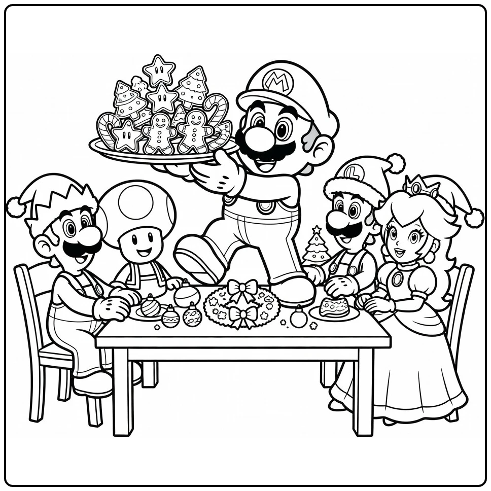 Mario Christmas Cookie Tray coloring page